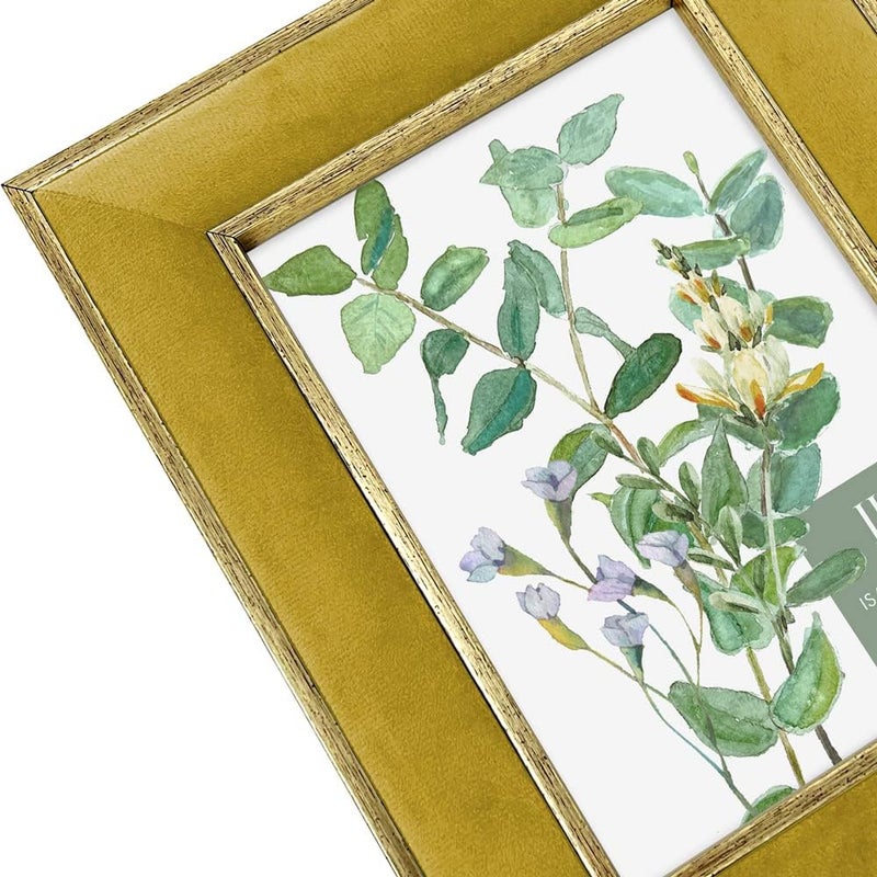 إسحاق جاكوبس إطار صورة مخملي 5x7 باللون الخردلي مع إطار مزدوج ذهبي معدني، إطار صور، أفقي وعمودي، مصمم للعرض على الطاولة والجدار، للمنزل والمكتب (5x7، خردلي مع ذهبي) - Image 2