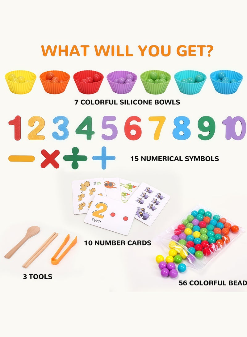 Wryer Montessori Arithmetic Math Toy Set, Beads, Chopsticks & Spoons, Silicone Digital Learning with Beads, Number Crunching Clip Bead Matching, Montessori Math Beads Counting Toy - Image 3