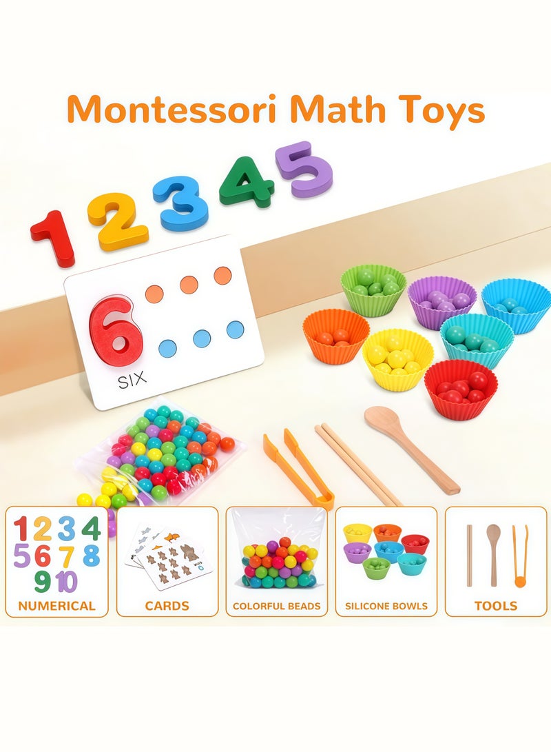 Wryer Montessori Arithmetic Math Toy Set, Beads, Chopsticks & Spoons, Silicone Digital Learning with Beads, Number Crunching Clip Bead Matching, Montessori Math Beads Counting Toy - Image 5