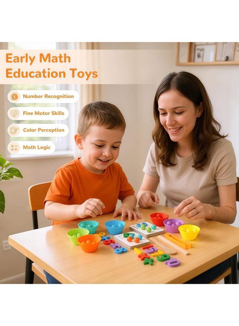 Wryer Montessori Arithmetic Math Toy Set, Beads, Chopsticks & Spoons, Silicone Digital Learning with Beads, Number Crunching Clip Bead Matching, Montessori Math Beads Counting Toy - Image 4