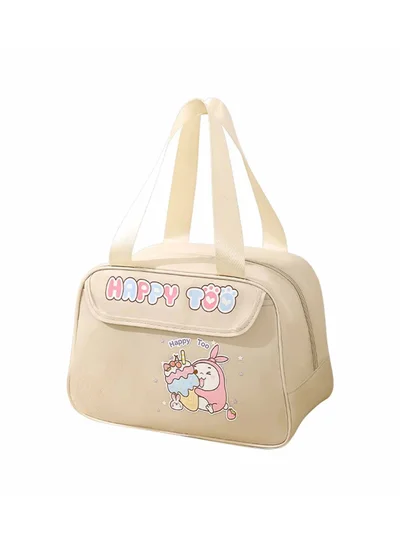 Mobcos Happy Too Design Large Capacity Insulated Lunch Bag Waterproof and Stainproof Meal Tote with Advanced Temperature Retention for Office and School Long Lasting Polyester for Fresh Food and Soup Beige