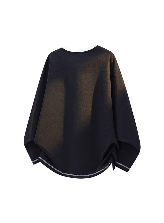 Izexx Colorblock Patchwork Long Sleeve Sweatshirt Men Autumn Winter Loose Casual Pullover Zhz79 Black 2XL - Image 1