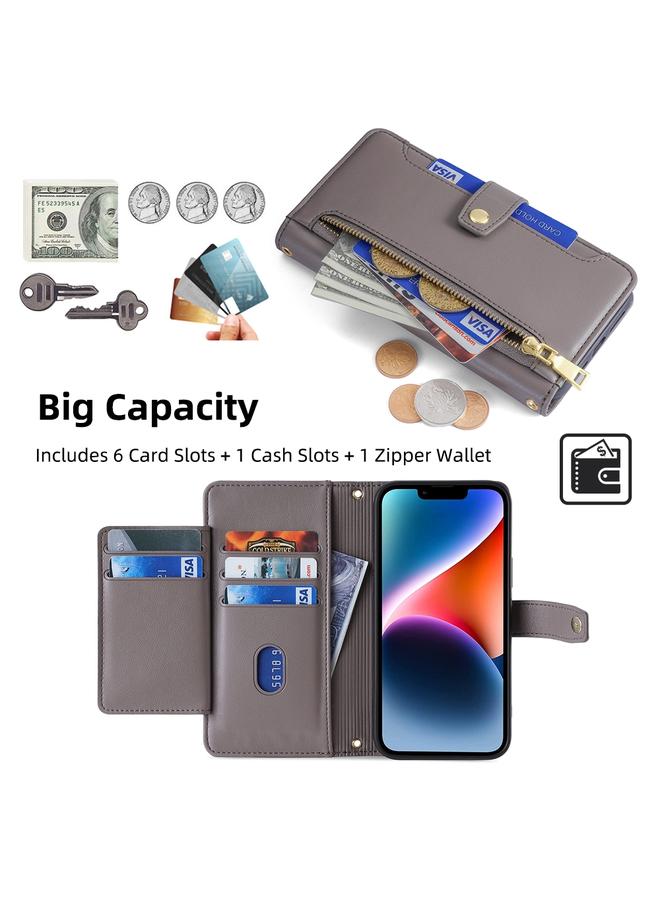 S-TOP Case For iPhone 14 Sheep Texture Cross-body Zipper Wallet Leather Phone Case - Image 3