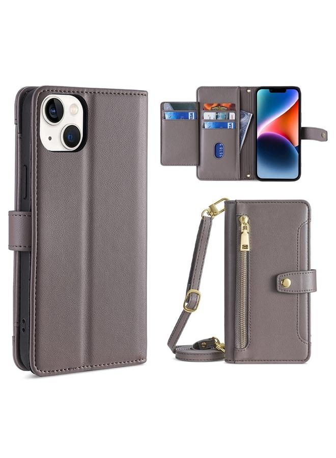 S-TOP Case For iPhone 14 Sheep Texture Cross-body Zipper Wallet Leather Phone Case - Image 1