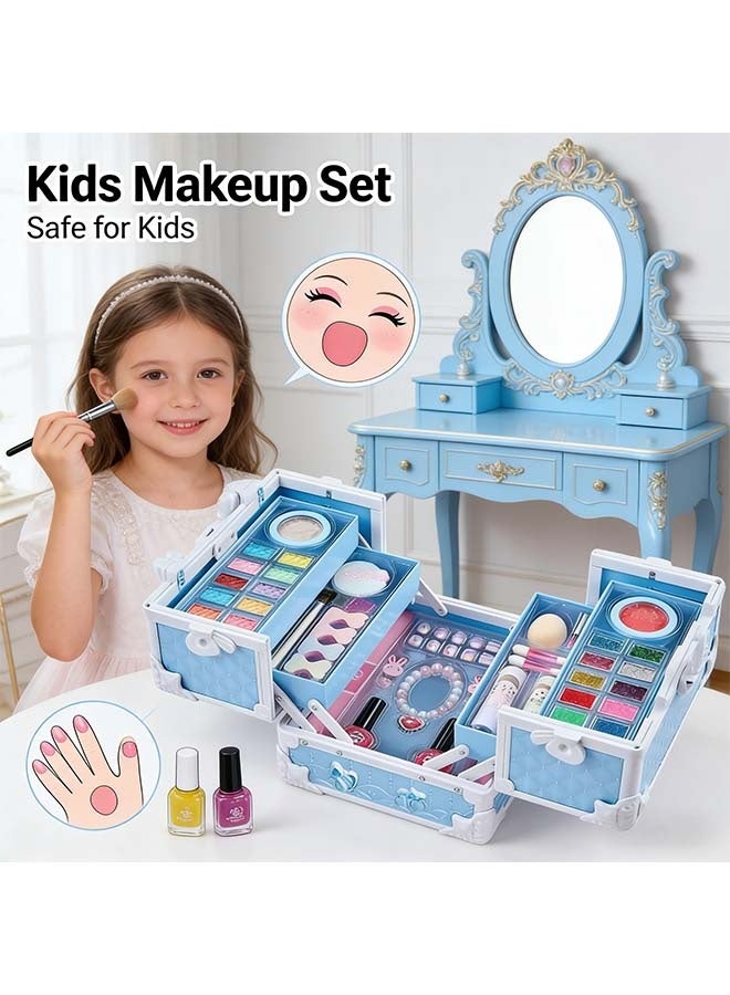 Beauenty Kids Makeup Kit, Real Kids Makeup Set Washable Makeup Set Toys for Girls with Portable Makeup Box Including Lipstick, Eye Shadows and So On, Girls Toys for Girls Aged 3+ Year Old（Blue） - Image 3