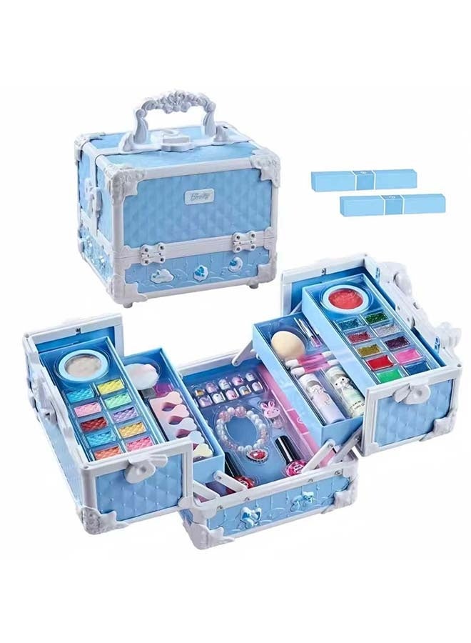 Beauenty Kids Makeup Kit, Real Kids Makeup Set Washable Makeup Set Toys for Girls with Portable Makeup Box Including Lipstick, Eye Shadows and So On, Girls Toys for Girls Aged 3+ Year Old（Blue） - Image 1