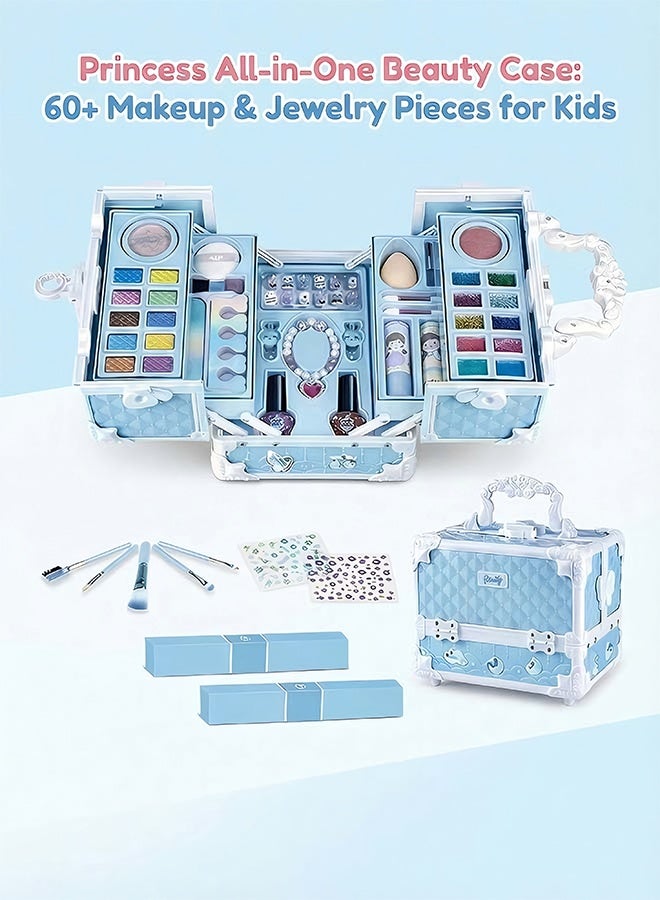 Beauenty Kids Makeup Kit, Real Kids Makeup Set Washable Makeup Set Toys for Girls with Portable Makeup Box Including Lipstick, Eye Shadows and So On, Girls Toys for Girls Aged 3+ Year Old（Blue） - Image 2