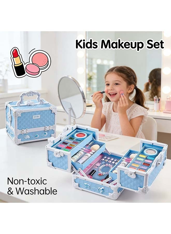 Beauenty Kids Makeup Kit, Real Kids Makeup Set Washable Makeup Set Toys for Girls with Portable Makeup Box Including Lipstick, Eye Shadows and So On, Girls Toys for Girls Aged 3+ Year Old（Blue） - Image 4