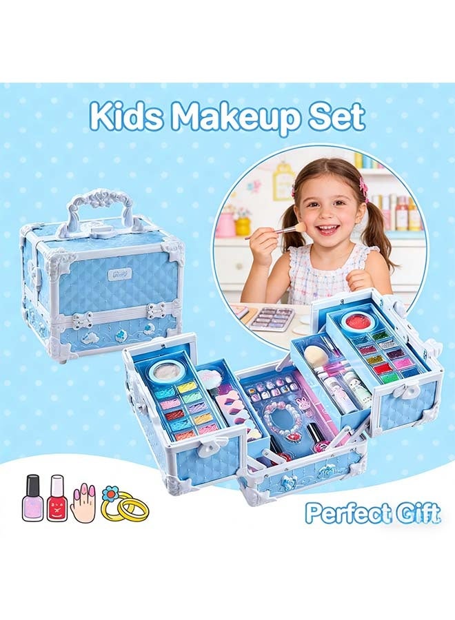 Beauenty Kids Makeup Kit, Real Kids Makeup Set Washable Makeup Set Toys for Girls with Portable Makeup Box Including Lipstick, Eye Shadows and So On, Girls Toys for Girls Aged 3+ Year Old（Blue） - Image 5