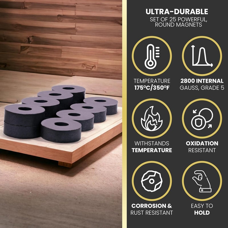 RAM-PRO 25-Piece Powerful Magnetic Round Ferrite Magnet Discs with ¼” Dia. Holes (3/4" x 1/4") – Universal Use on Frigidaire’s, Bulletin Boards & Arts-Crafts Projects, Etc. - Image 4
