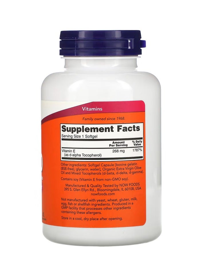 now E-400 with Mixed Tocopherols, 268 mg (400 IU), 250 Softgels - Image 2