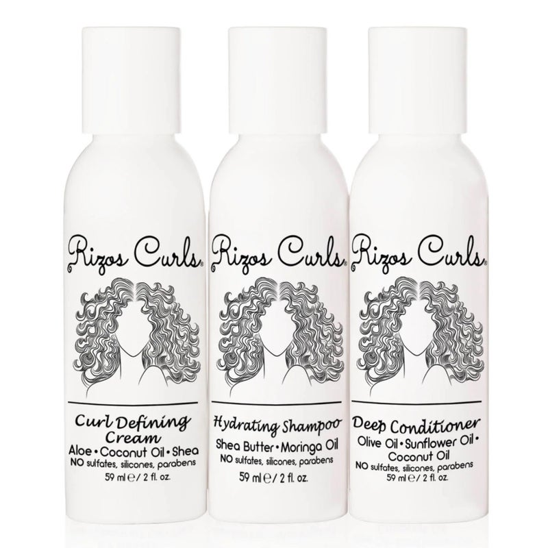 Rizos Curls مجموعة ريزوس كيرلز للسفر تتضمن شامبو مرطب للسفر بلسم عميق للسفر كريم تجعيد للسفر لتنظيف لطيف وترطيب وتصفيف لجميع أنماط التجعيد 2a 4c عبوة من 2 أونصة - Image 3