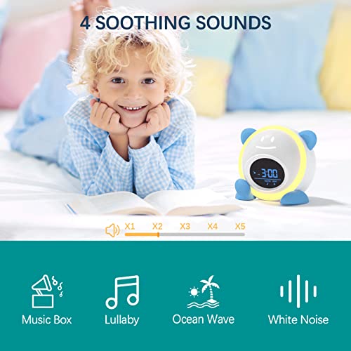 Windflyer OK to Wake Clock for Kids, Sleep Training Clock with Night Light and Sound Machine, Kids Alarm Clock for Bedrooms, Blue - Image 2