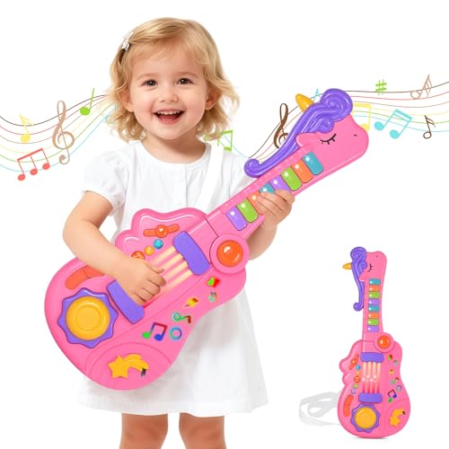 M SANMERSEN 3in1 Toddler Guitar Toys for Kids with Piano Drum Electric Musical Toy with Strap Light Up 3 4 5 Year Old Boys Girls Gifts - Image 1