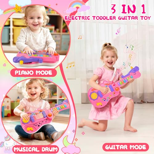 M SANMERSEN 3in1 Toddler Guitar Toys for Kids with Piano Drum Electric Musical Toy with Strap Light Up 3 4 5 Year Old Boys Girls Gifts - Image 5