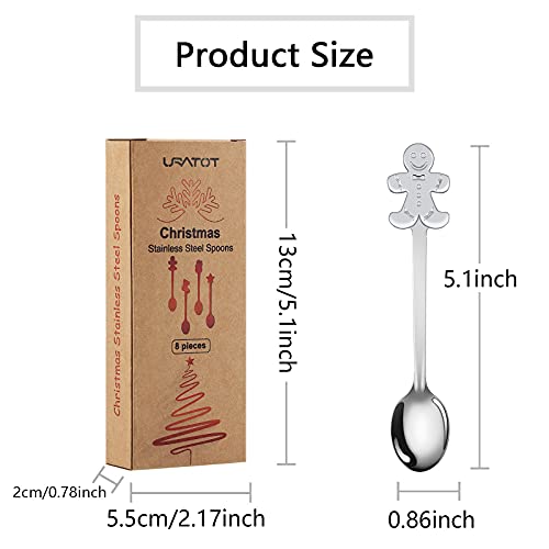 URATOT 8 Pieces Stainless Steel Christmas Spoons Coffee Tea Dessert Mixing Spoons Christmas Stocking Fillers - Image 2