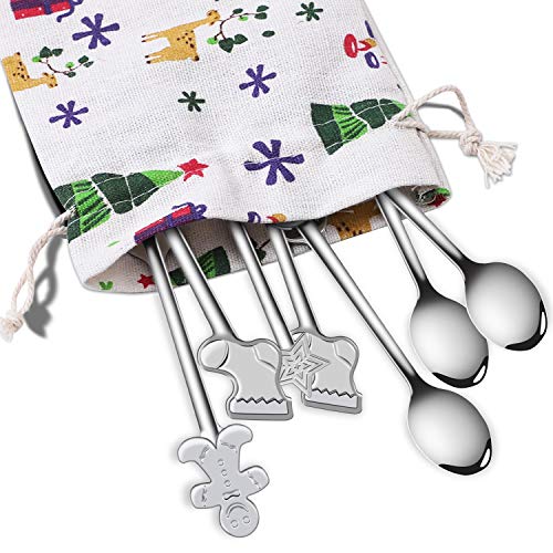 URATOT 8 Pieces Stainless Steel Christmas Spoons Coffee Tea Dessert Mixing Spoons Christmas Stocking Fillers - Image 4