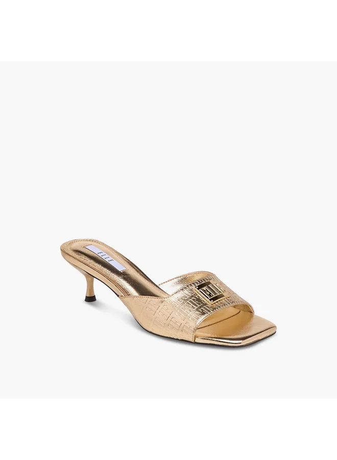 ايل Women's Monogram Embossed Slip-On Sandals with Kitten Heels