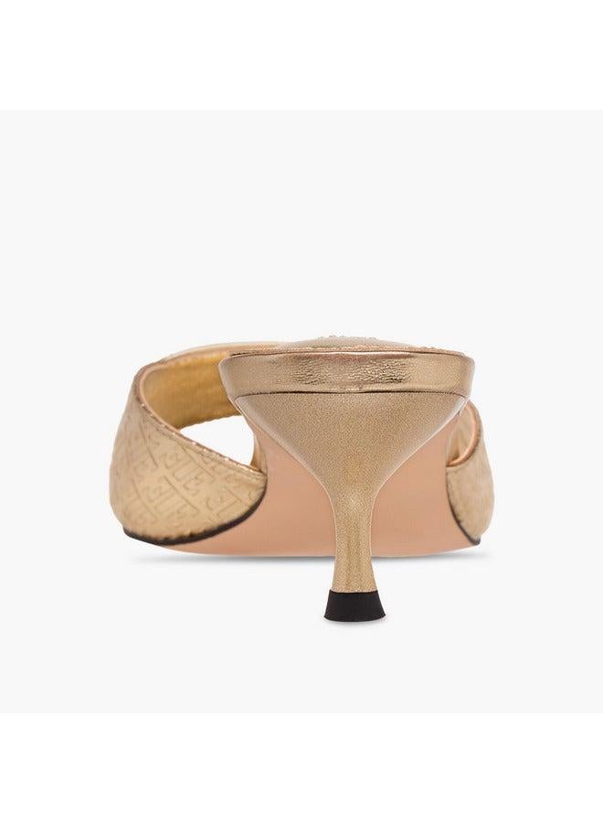 ELLE Women's Monogram Embossed Slip-On Sandals with Kitten Heels - Image 5