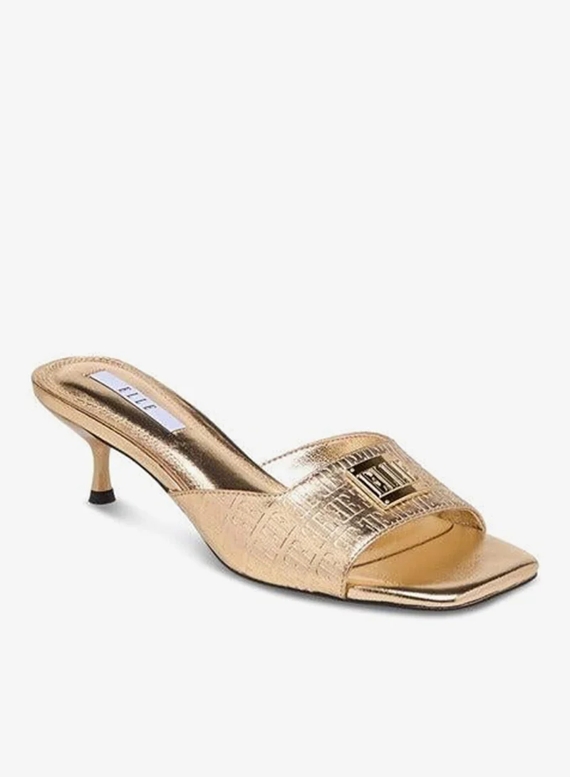 ELLE Women's Monogram Embossed Slip-On Sandals with Kitten Heels