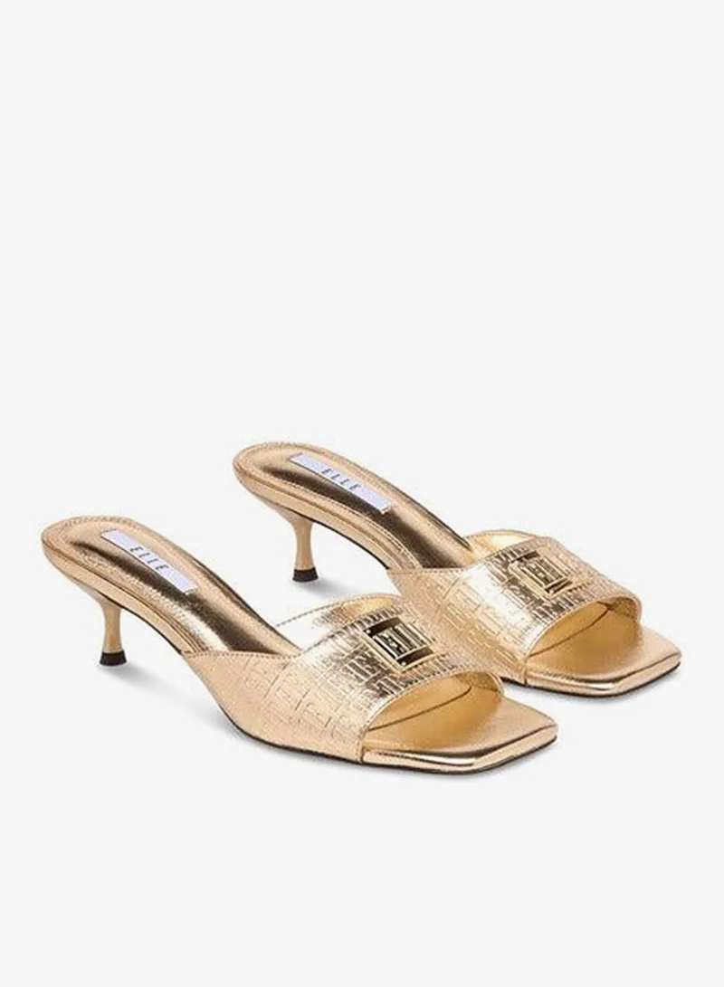 ELLE Women's Monogram Embossed Slip-On Sandals with Kitten Heels