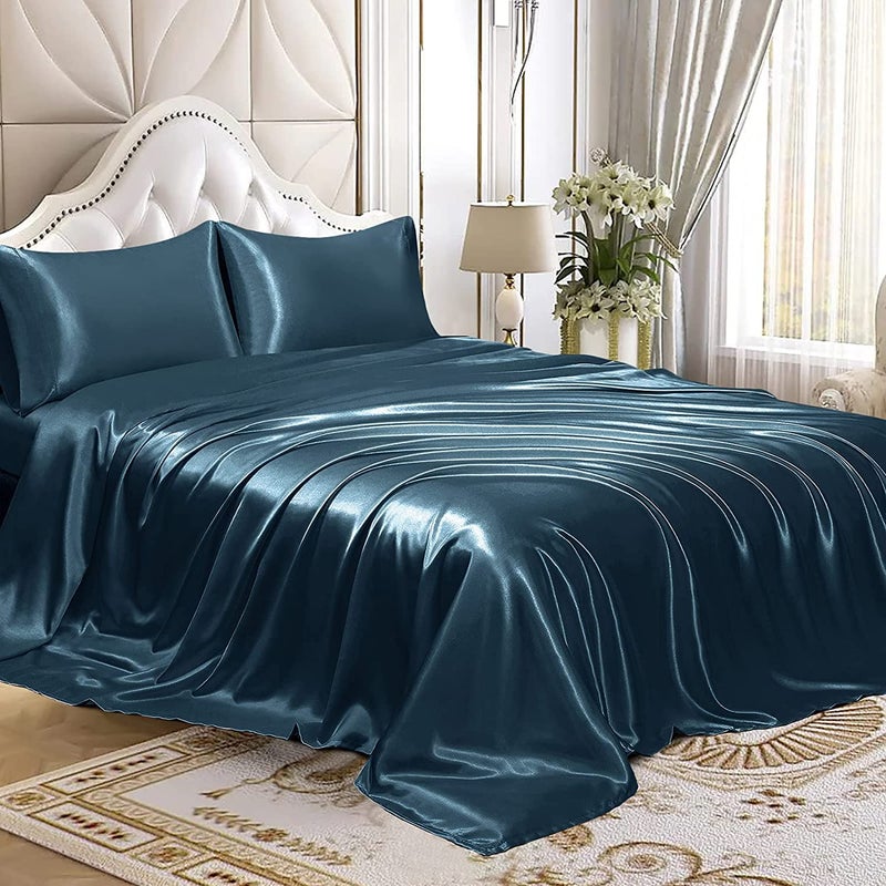 Homiest Deep Sea Blue Satin Flat Sheet Queen Flat Sheet Only  Queen Top Sheet Silky Bedding Flat Sheet for Queen Mattress  Luxury & Ultra Soft Flat Bed Sheet Single Flat Sheets Sold Separately - Image 4