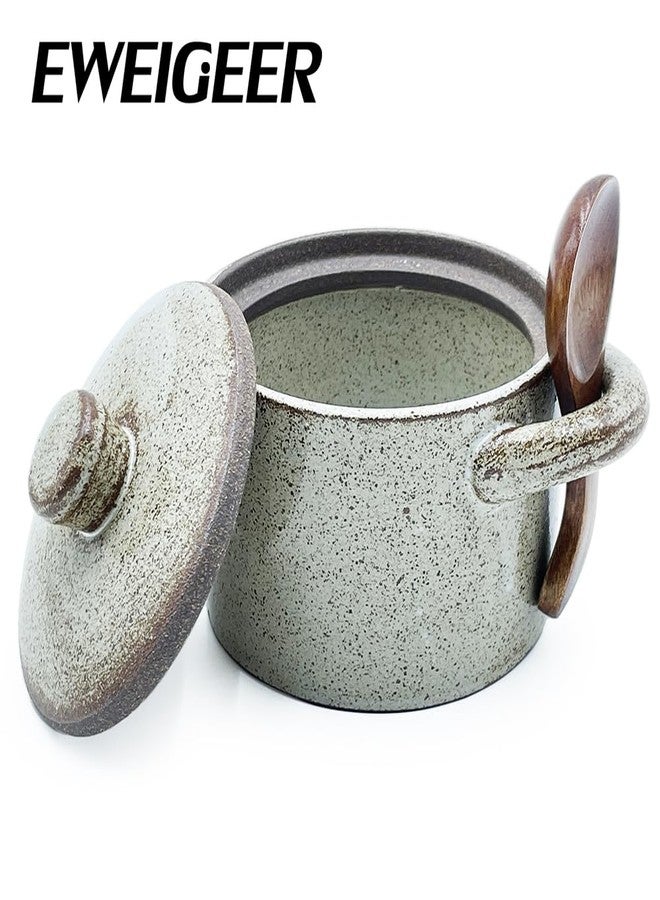 EWEIGEER Ceramic Salt Cellar With Lid & Spoon,8oz Salt Container For Countertop,Sugar Bowl,Spice Jar(Coarse Pottery Color) - Image 5