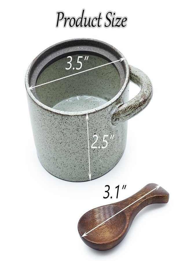 EWEIGEER Ceramic Salt Cellar With Lid & Spoon,8oz Salt Container For Countertop,Sugar Bowl,Spice Jar(Coarse Pottery Color) - Image 2