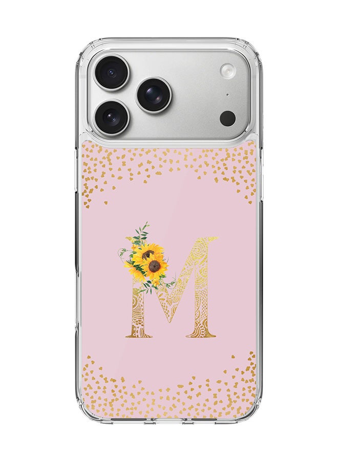 Stylizedd Classic Clear MagSafe Case for iPhone 17 Pro Max , Hybrid Soft Case Flexible Edges Anti Drop TPU PC Gel Thin Transparent Cover [ Designed for iPhone 17 Pro Max ] - Custom Monogram Initial Letter Floral Pattern Alphabet - M  (Pink )