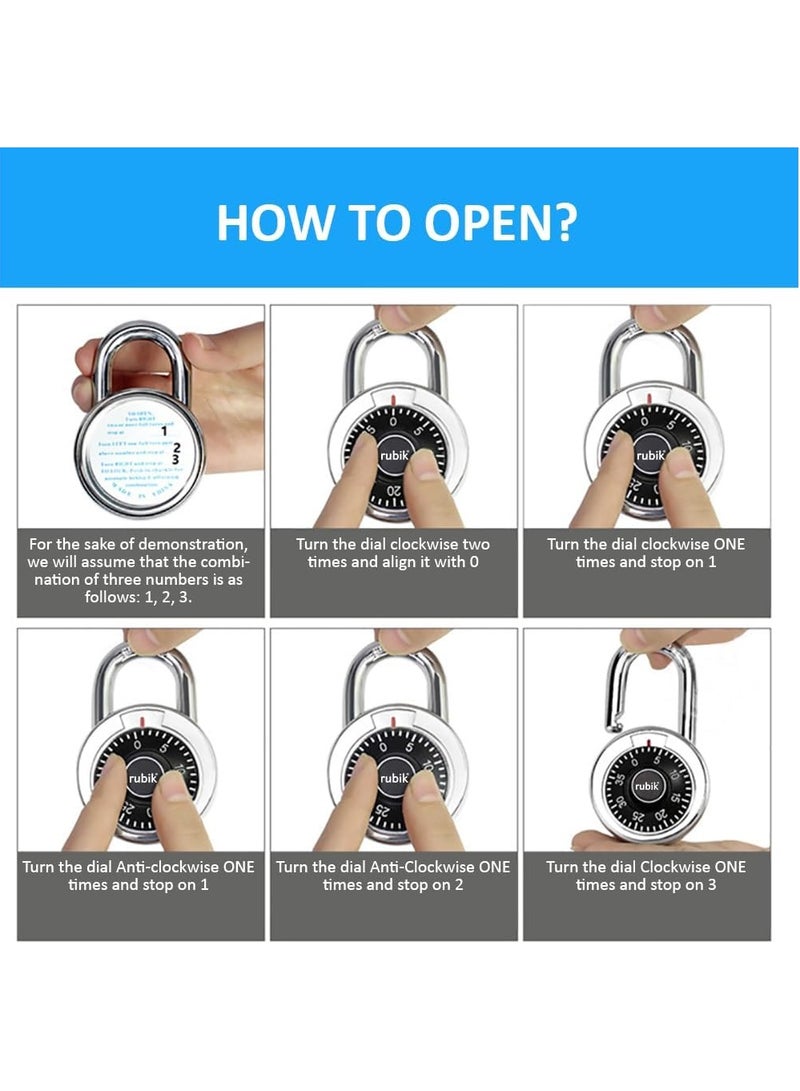 Rubik 3-Dials Combination Padlock, Alloy Steel Security Lock for Door, Cabinets, Toolbox (2 Pack)  - Image 4