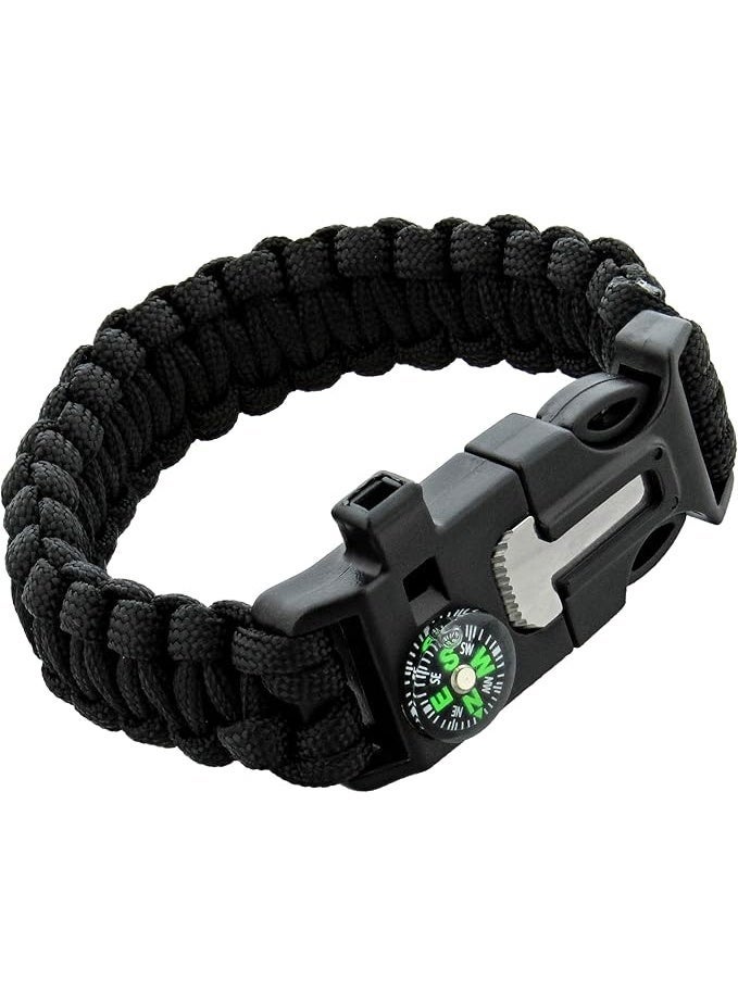 Survival Bracelet - Black Emergency Whistle for Hiking and Camping Compass - Image 1