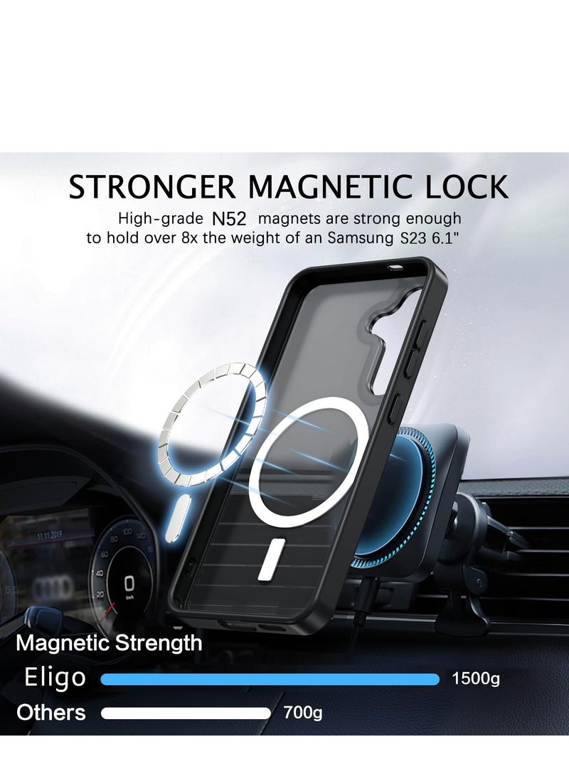Eligo for Samsung S23 Case, Compatible with MagSafe, Magnetic Translucent Matte Back Shockproof Cover with Strong Magnet, Slim Thin Full Protection Phone Case for Galaxy S23 5G (Black) - Image 3