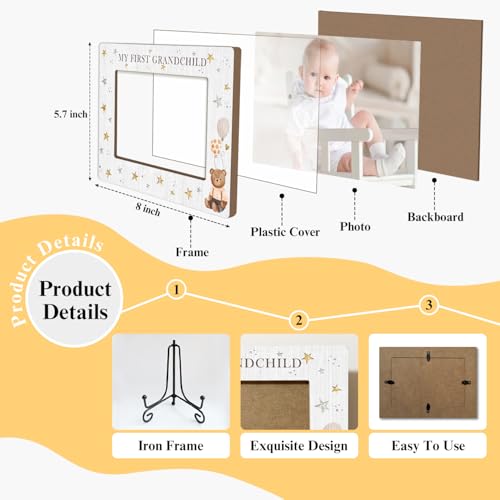AWDSTN My First Grandchild Wooden Photo Frame Mothers Day Gifts Love Gifts for Grandma Nana, Wooden Photo Frame with Iron Stand for Tabletop or Desktop Display, Home Table Decor (4x6" Horizontal Photo) - 38 - Image 2