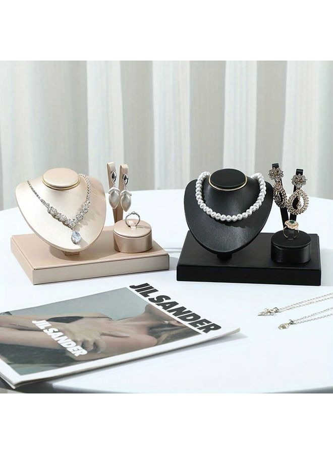 Black Brushed Leather Jewelry Display Stand Set Organizer For Rings Bracelets Necklaces Earrings - Image 4
