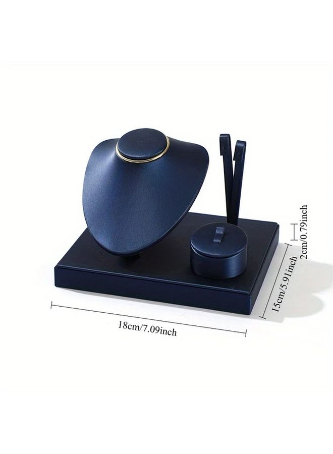 Black Brushed Leather Jewelry Display Stand Set Organizer For Rings Bracelets Necklaces Earrings - Image 5