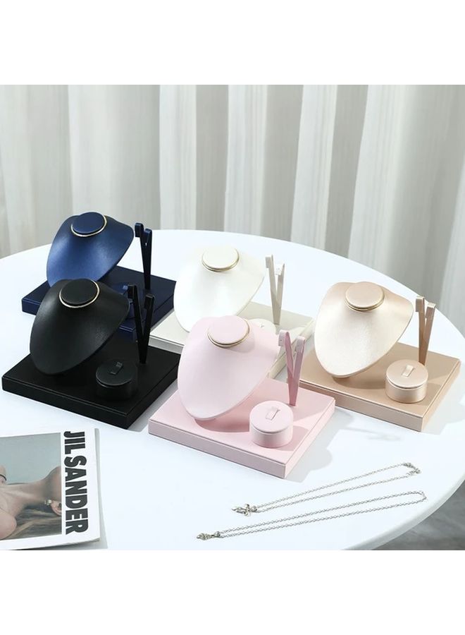 Black Brushed Leather Jewelry Display Stand Set Organizer For Rings Bracelets Necklaces Earrings - Image 2
