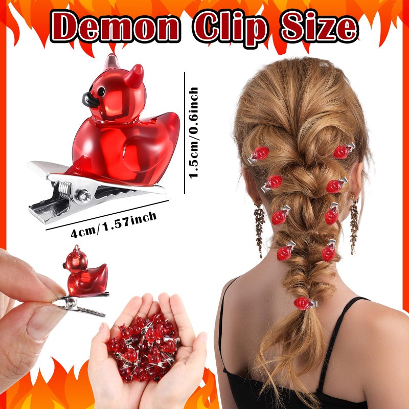 Luinabio 30 Pcs Mini Glow in the Dark Hair Clips Rave Hair Clips for Women Carnival Music Festival Holiday Party Supplies (Devil Duck) - Image 2