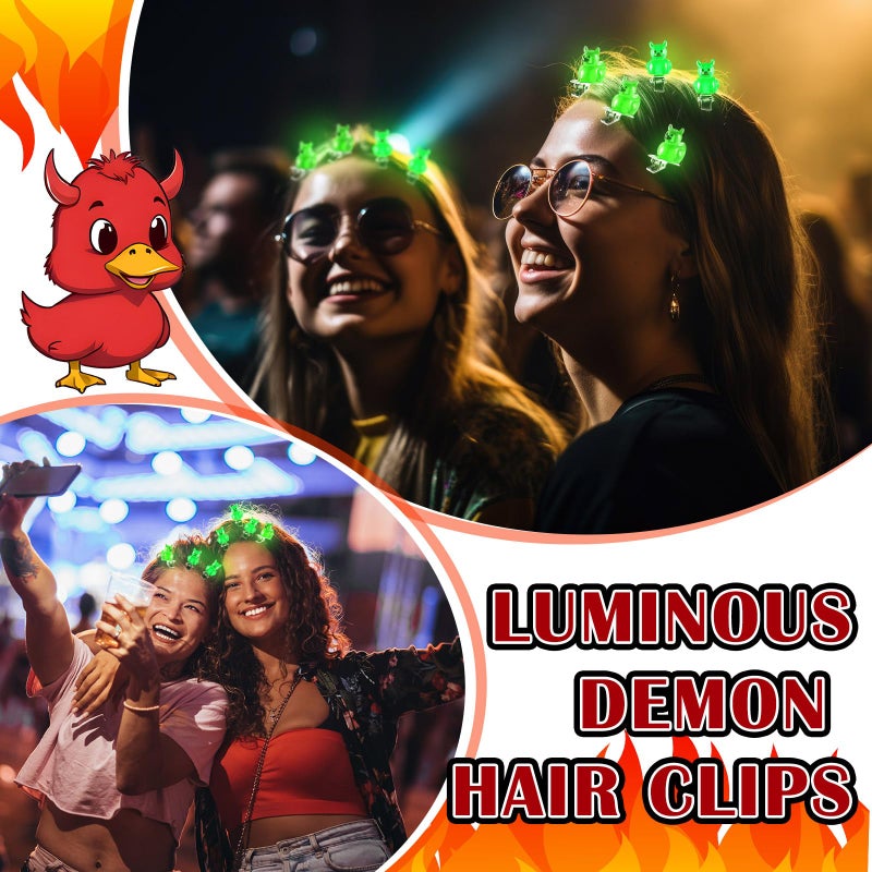 Luinabio 30 Pcs Mini Glow in the Dark Hair Clips Rave Hair Clips for Women Carnival Music Festival Holiday Party Supplies (Devil Duck) - Image 4