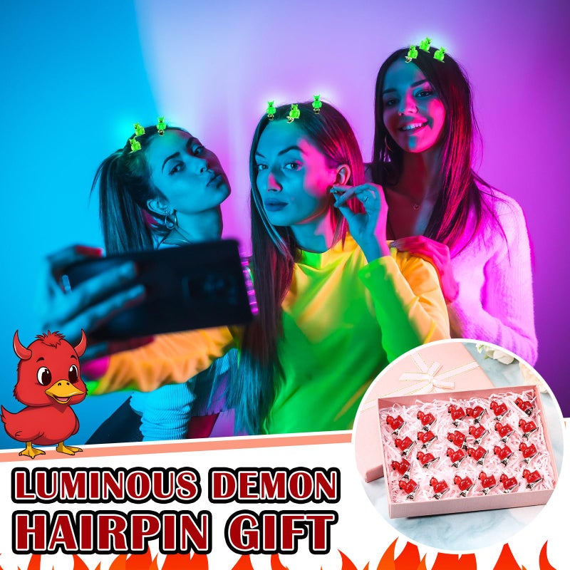 Luinabio 30 Pcs Mini Glow in the Dark Hair Clips Rave Hair Clips for Women Carnival Music Festival Holiday Party Supplies (Devil Duck) - Image 5