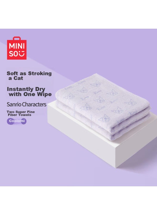 Miniso Sanrio Ultra-fine Fiber Towel, Soft, Absorbent, Quick-drying, For Face Washing And Bathing, 75x35cm, Coolomi Purple, 2-pack - Image 1