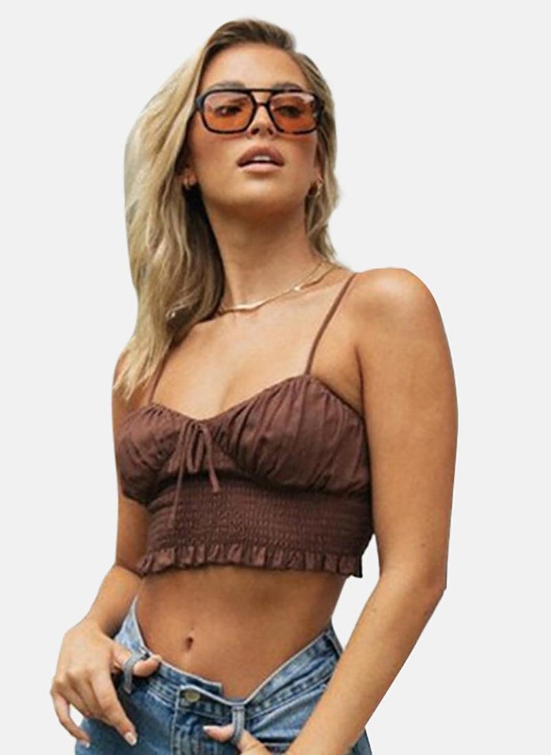 YUNIQEE Brown Cotton Bralette Crop Top  - Image 1