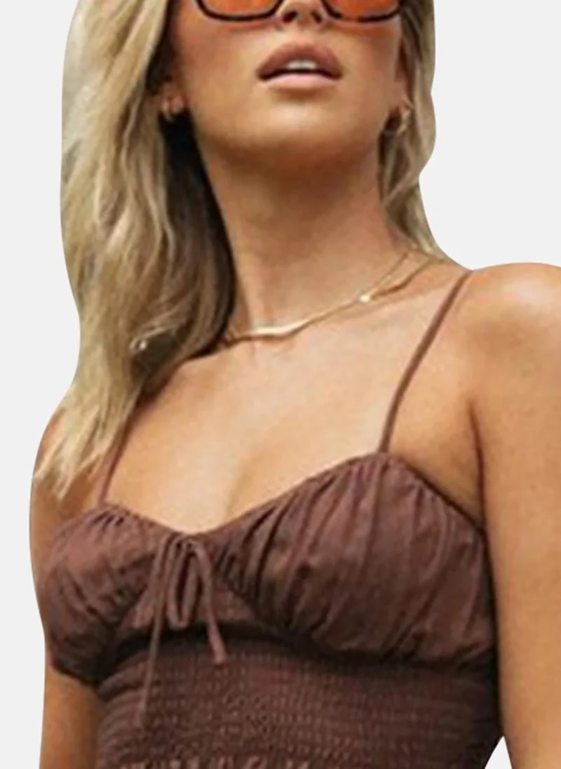 YUNIQEE Brown Cotton Bralette Crop Top