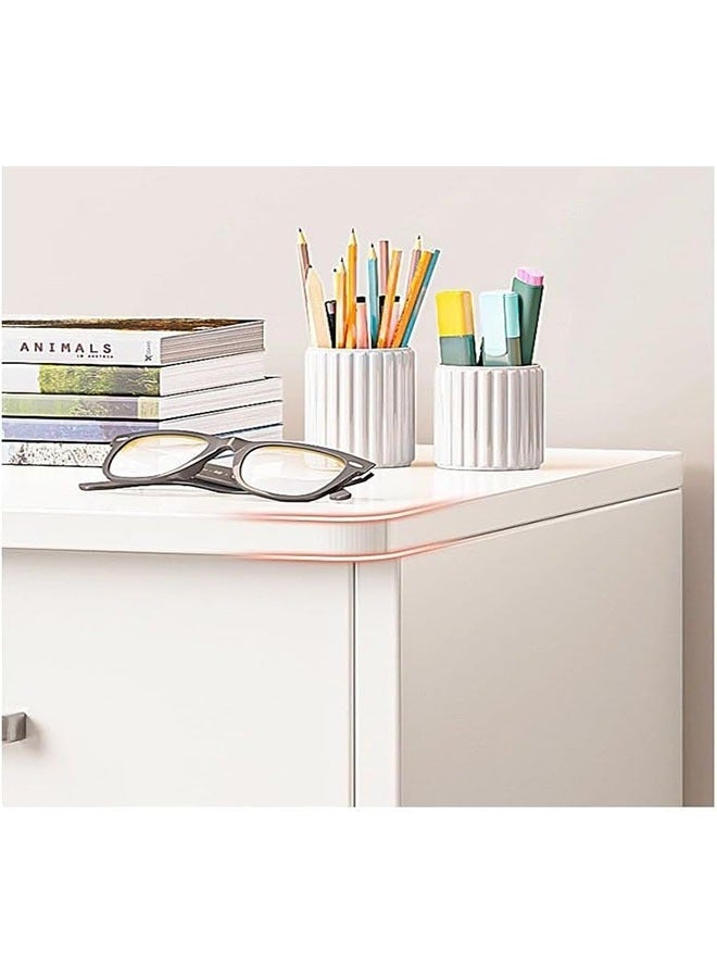 ليدين خزانة جانبية خشبية، خزانة تخزين عصرية، خزانة مستندات أرضية بعجلات، خزائن ملفات، خزانة مكتب بقفل (أبيض، 90×34×59 سم) - Image 3