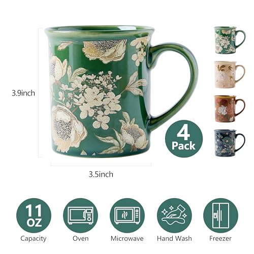 BICETTO Coffee Mugs Set of 4, 12oz Ceramic Tea Cups with Floral Design, Hand wash only, Microwaveable, Gift Box, Perfect for Cappuccino, Latte, Hot Chocolate–Tazas Para Café Bonitas (Royal Bloom) - Image 3