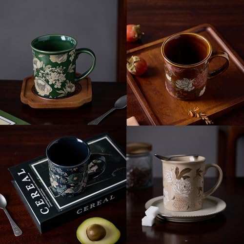 BICETTO Coffee Mugs Set of 4, 12oz Ceramic Tea Cups with Floral Design, Hand wash only, Microwaveable, Gift Box, Perfect for Cappuccino, Latte, Hot Chocolate–Tazas Para Café Bonitas (Royal Bloom) - Image 5