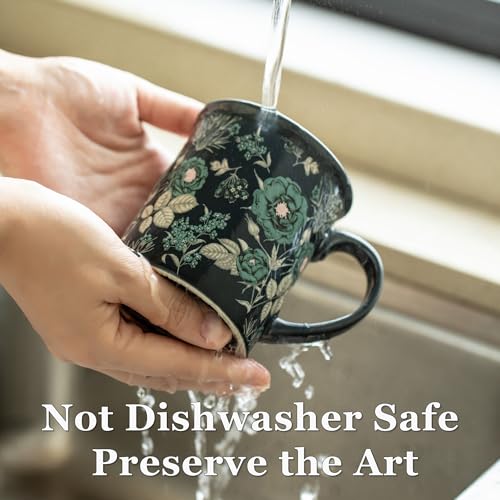 BICETTO Coffee Mugs Set of 4, 12oz Ceramic Tea Cups with Floral Design, Hand wash only, Microwaveable, Gift Box, Perfect for Cappuccino, Latte, Hot Chocolate–Tazas Para Café Bonitas (Royal Bloom) - Image 4