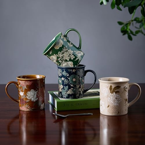 BICETTO Coffee Mugs Set of 4, 12oz Ceramic Tea Cups with Floral Design, Hand wash only, Microwaveable, Gift Box, Perfect for Cappuccino, Latte, Hot Chocolate–Tazas Para Café Bonitas (Royal Bloom) - Image 2