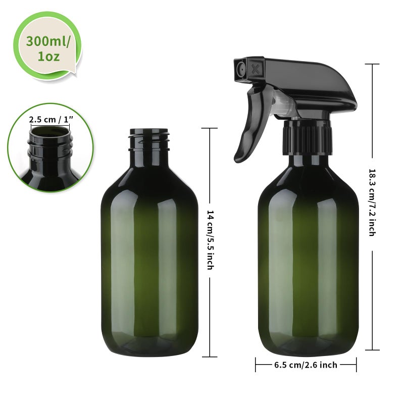Arkeiliy 2-Pack Leakproof Spray Bottles (300ml/10oz) - Adjustable Nozzle for Fine Mist & Jet Stream | Premium Refillable Plastic Bottles for Hair Styling, Plant Misting, Cleaning Solutions (Green) - Image 2