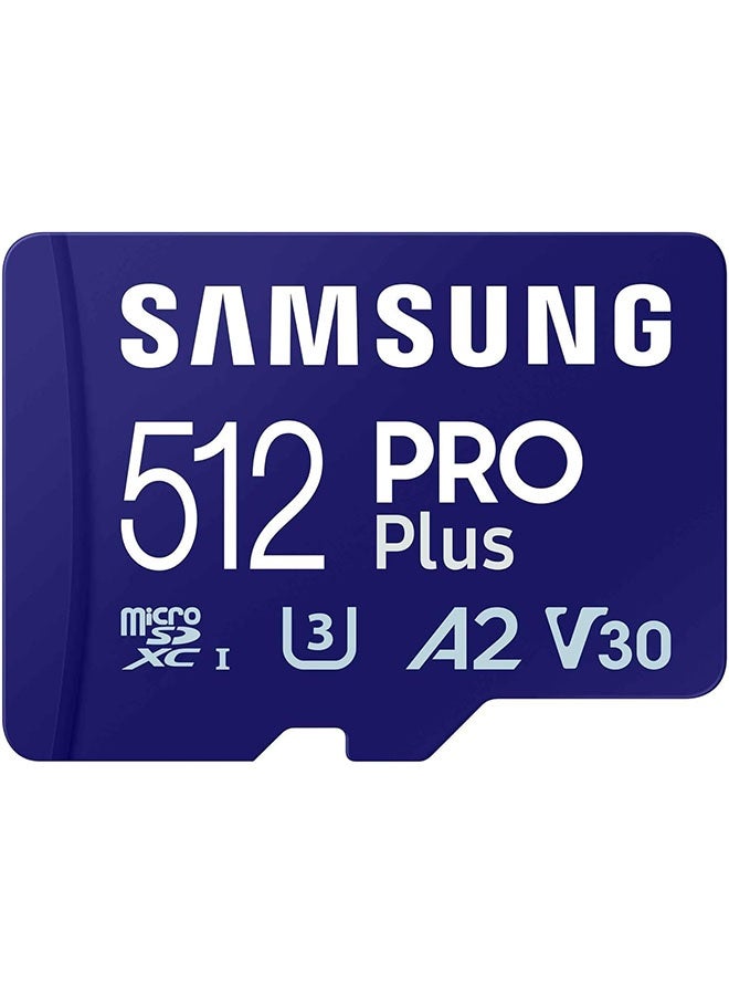 Samsung بطاقة microSD سامسونج PRO Plus + محول SD سعة 512GB للألعاب المحمولة على الهواتف الذكية والأجهزة اللوحية وأجهزة التحكم المحمولة، UHS-I U3، دقة Full HD و 4K UHD، سرعة قراءة 160MB/s، سرعة كتابة 120MB/s - Image 1