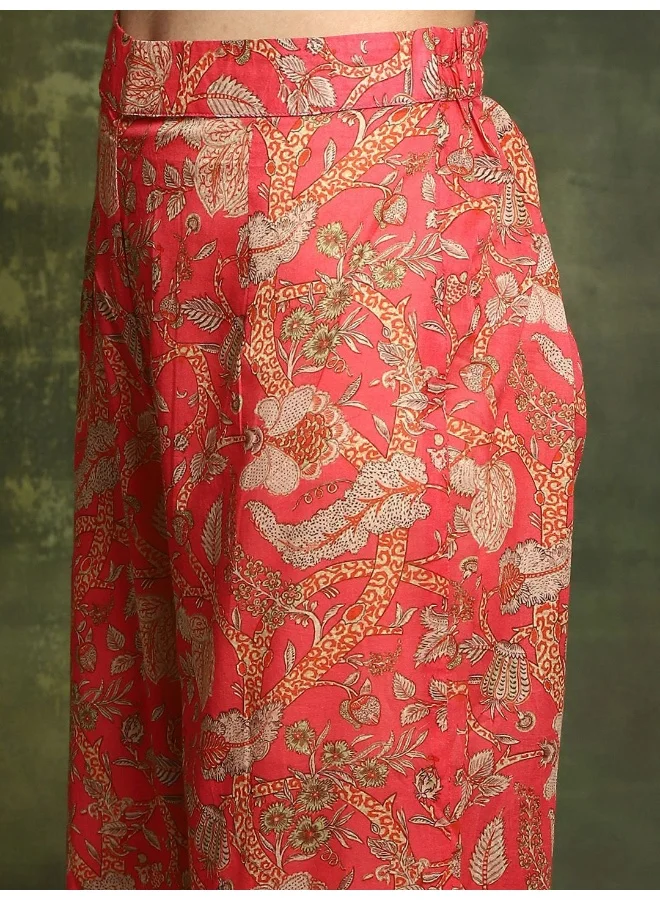 AKS  Floral Printed V-Neck Regular Pure Cotton Kurta With Palazzos for Women | Best Price UAE